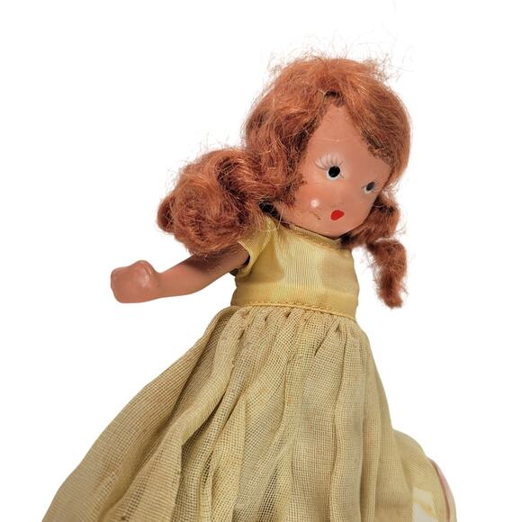 Vintage 6” Redhead Doll Yellow Gown Pink Ribbon Accents Collectible - Picture 5 of 12